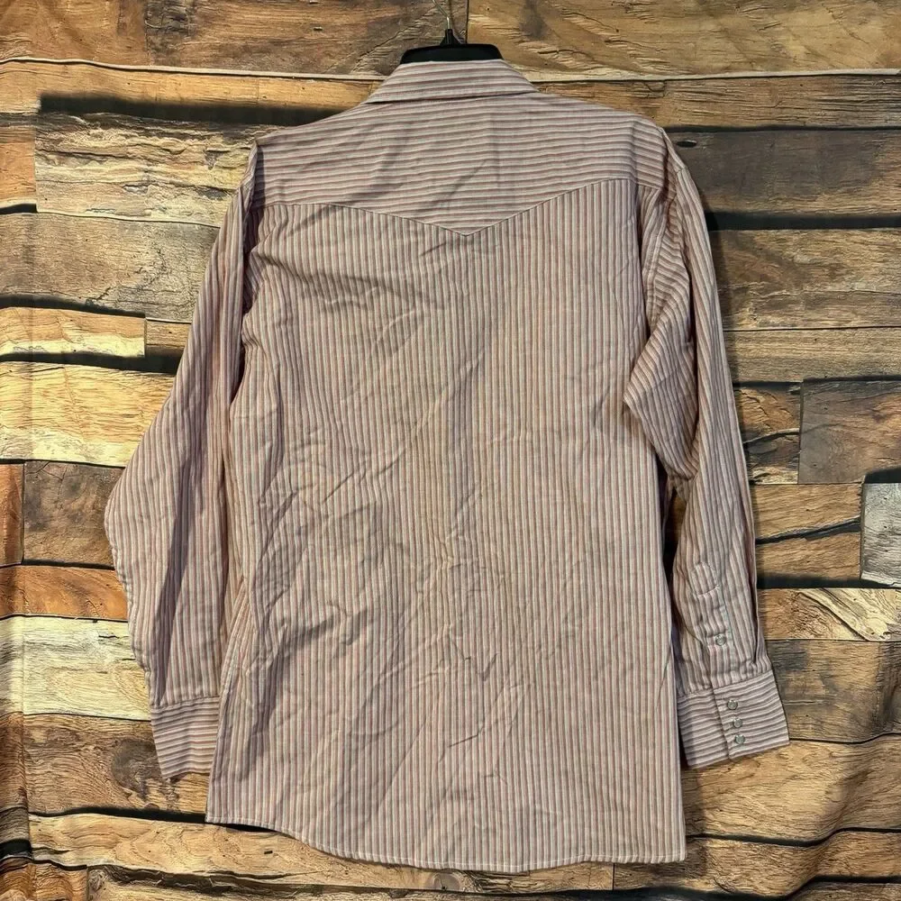 Panhandle Slim Western Shirt Mens L 16.5 Pearl Snap Red Blue Stripe Long Sleeve